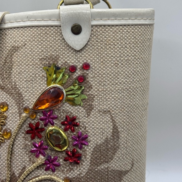 Vintage Enid Collin’s style Handbag Jeweled Garden Purse  Bucket Bag Floral - Picture 10 of 16